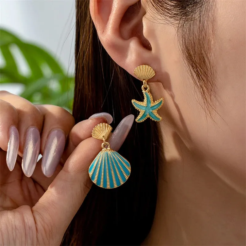 Asymmetrical Shell & Starfish Drop Earrings sold by Victoria Emerson