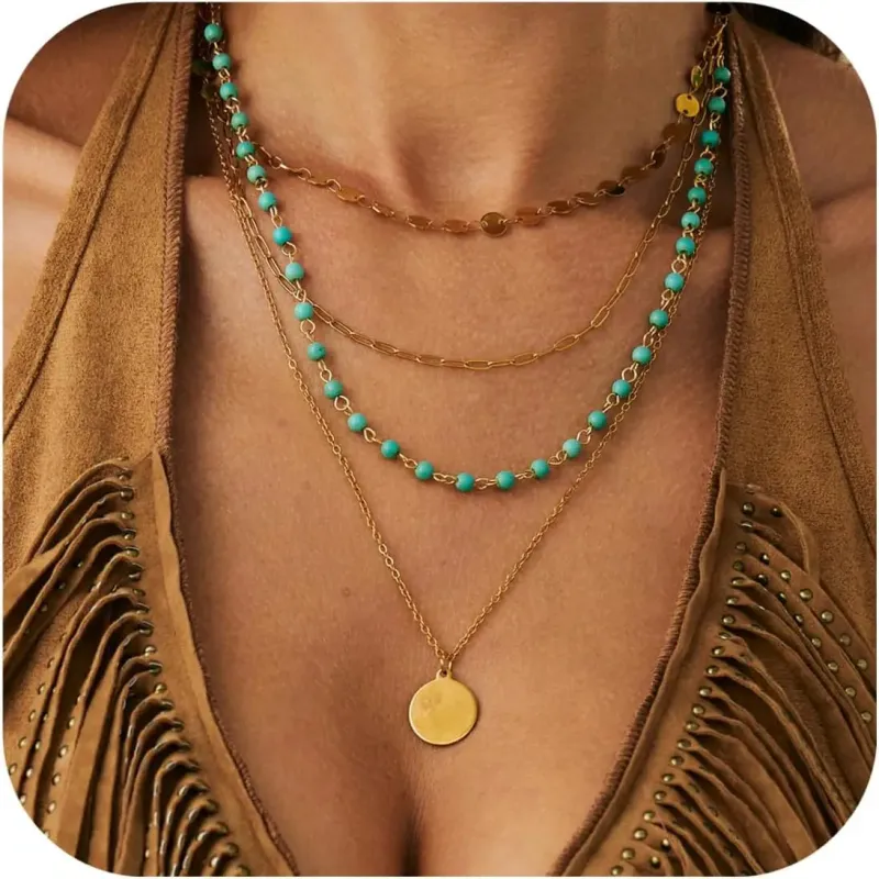 Boho Turquoise Coin Layered Necklace made by Victoria Emerson