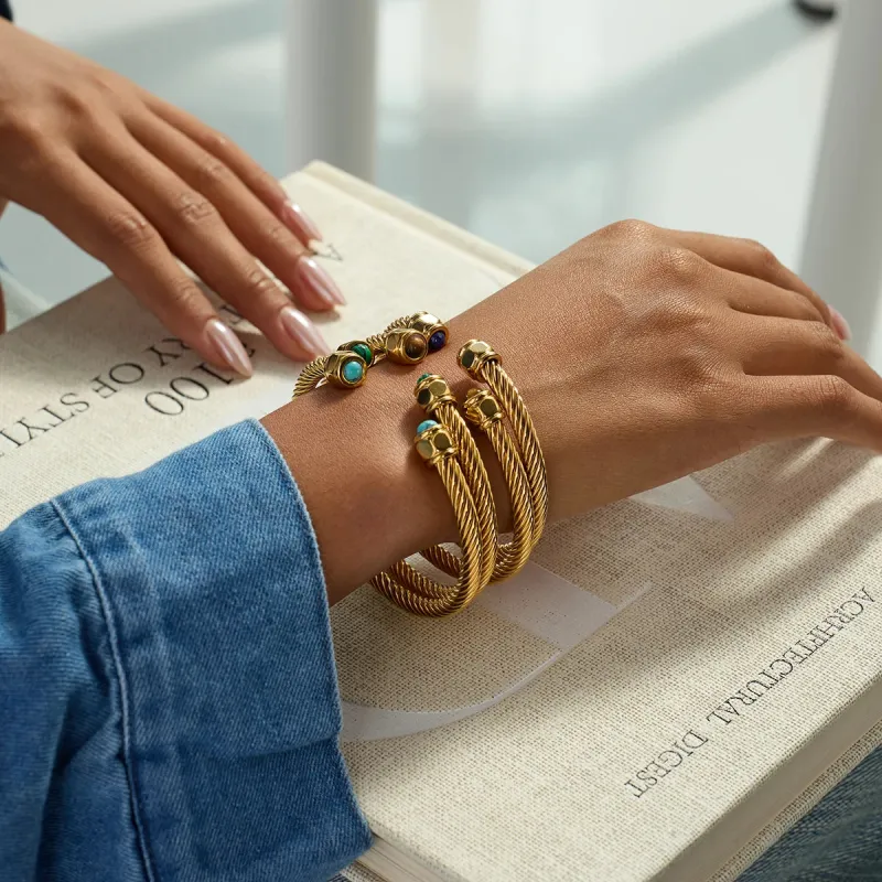 Turquoise Ribbed Stack Bracelet made by Victoria Emerson