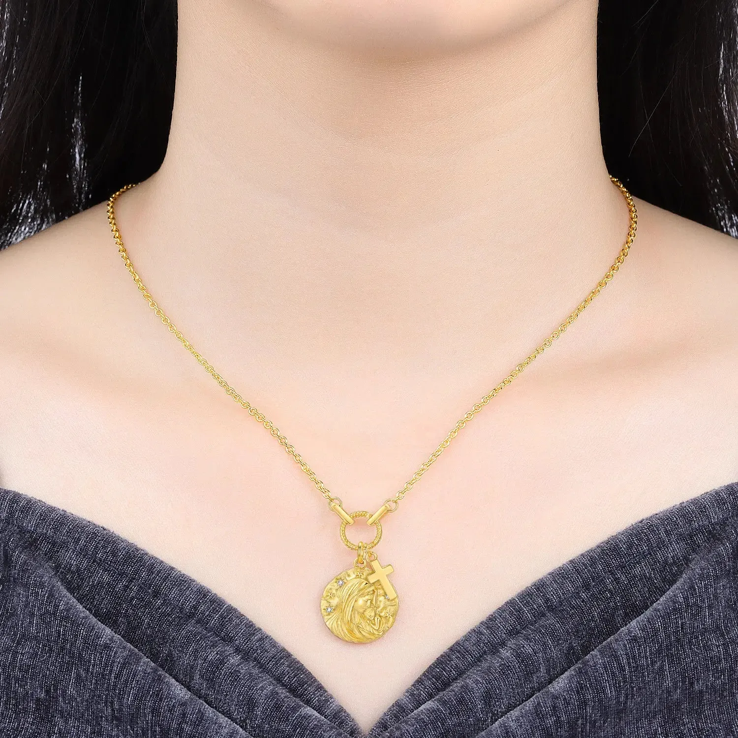 Virgin Mary Cross Necklace sold by Victoria Emerson product image thumbnail 3