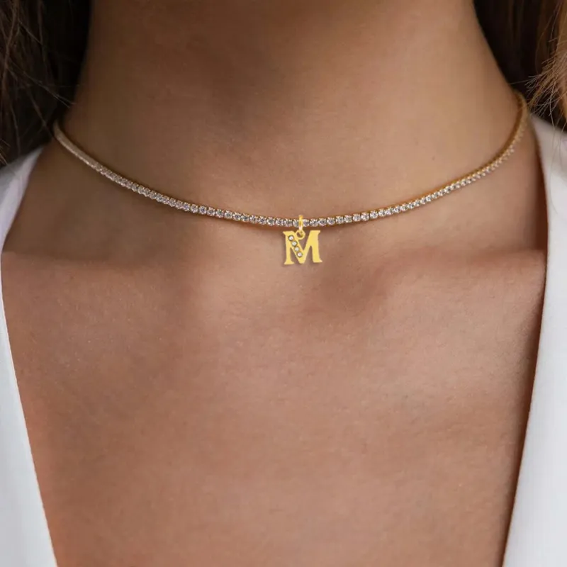 Pavé Initial Tennis Necklace made by Victoria Emerson