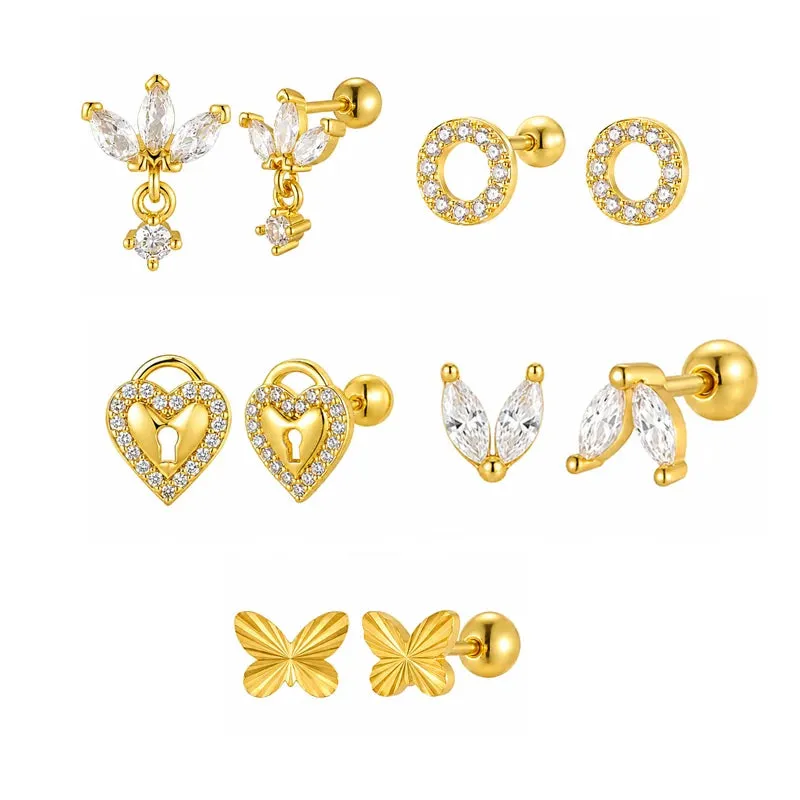 Gold CZ Cartilage Stud Set made by Victoria Emerson
