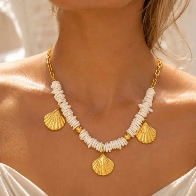 Gold Seashell Pendant Necklace made by Victoria Emerson