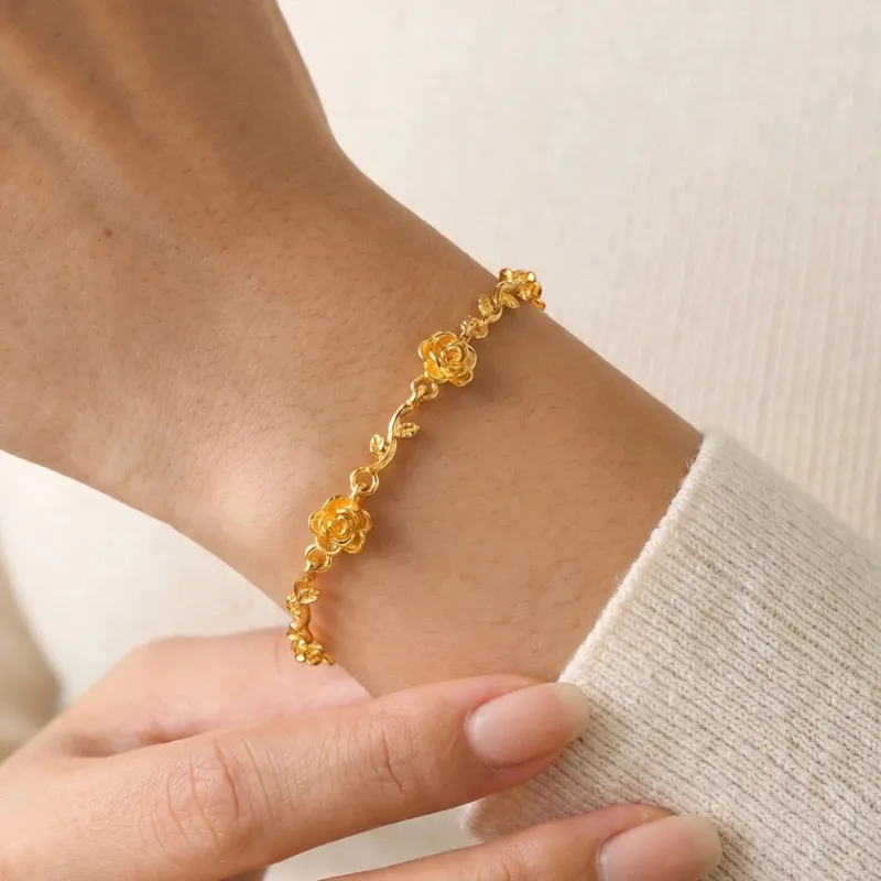 Gold Rose Vine Chain Bracelet made by Victoria Emerson