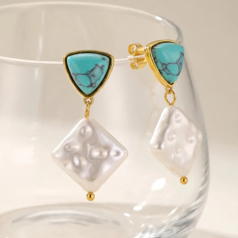 Turquoise & Pearl Drop Earrings made by Victoria Emerson