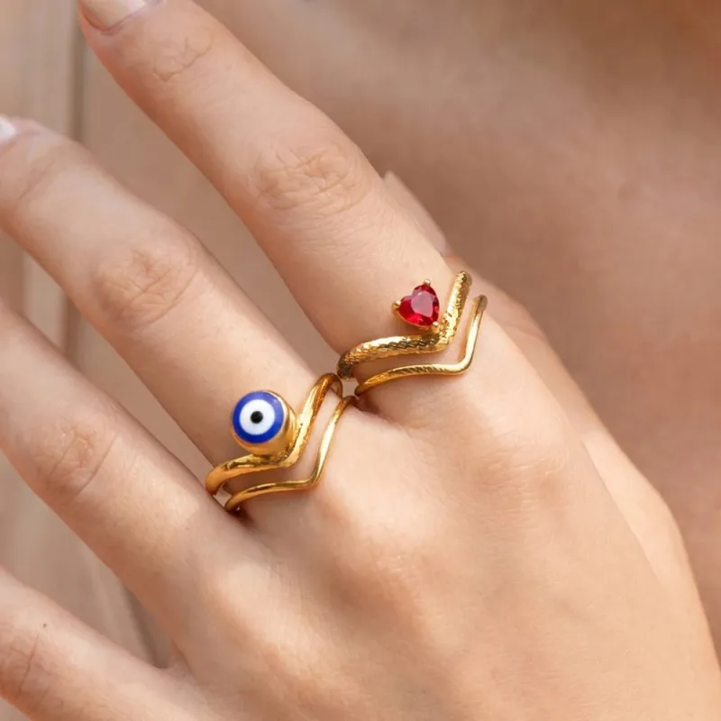 Gold Evil Eye V-Ring made by Victoria Emerson