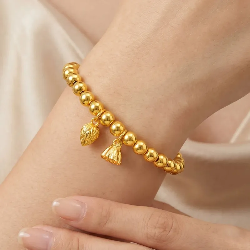 Gold Beaded Ball Stretch Bracelet made by Victoria Emerson