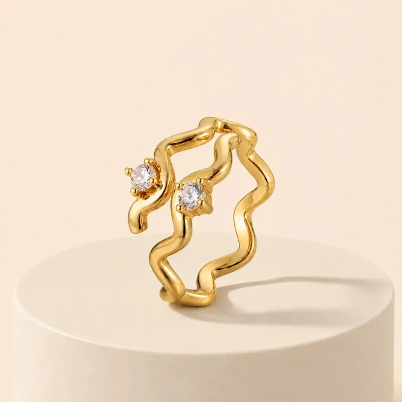 Gold Wave Zirconia Ring made by Victoria Emerson