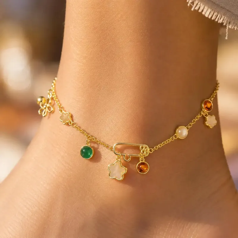 Gold Floral Charm Anklet made by Victoria Emerson