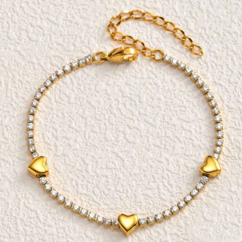 Gold Heart Tennis Bracelet made by Victoria Emerson