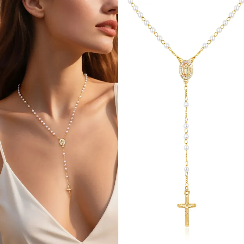 Pearl Rosary Cross Necklace made by Victoria Emerson