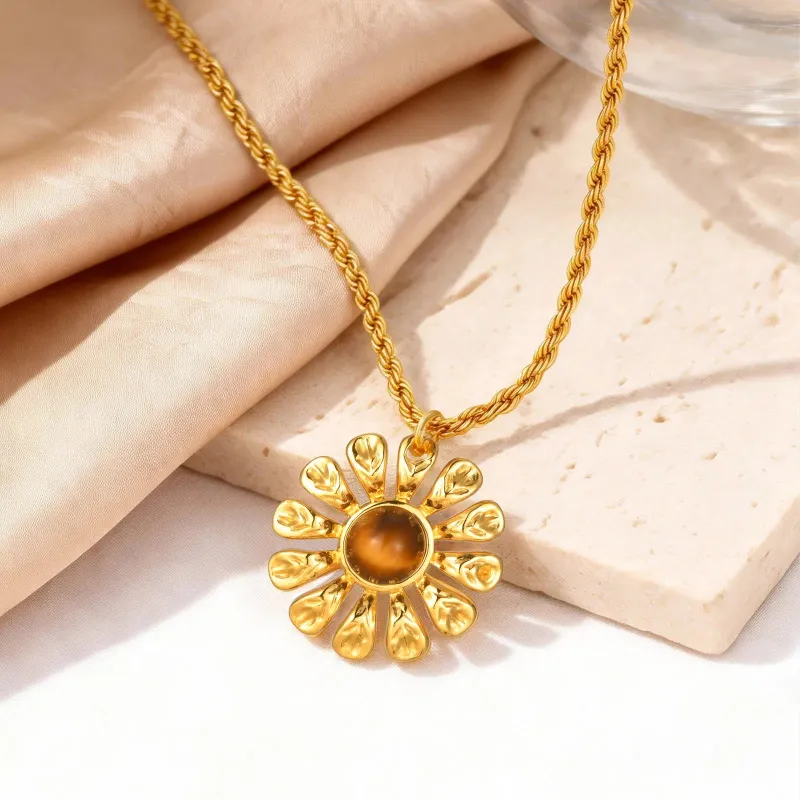 Tiger Eye Daisy Pendant Necklace made by Victoria Emerson