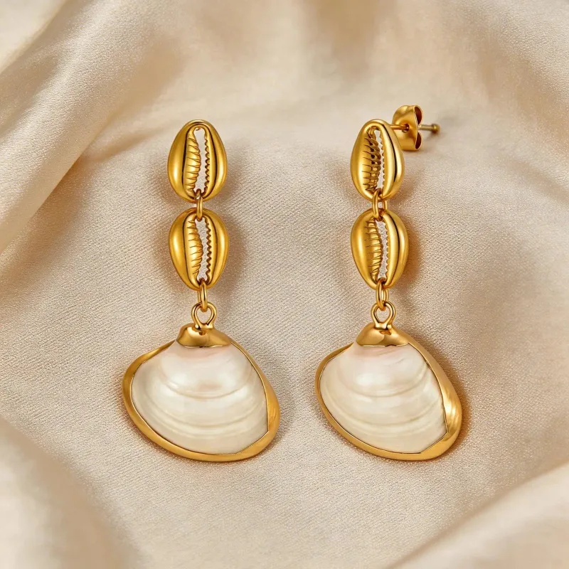 Cowrie Shell Drop Earrings made by Victoria Emerson