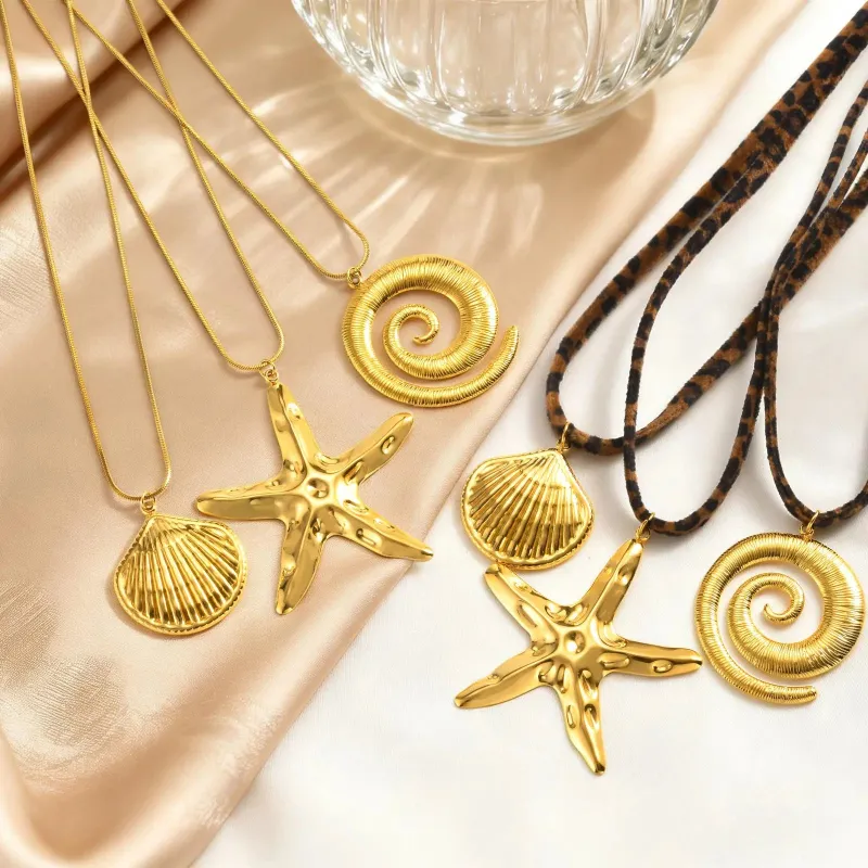 Starfish Shell Leopard Cord Necklace made by Victoria Emerson