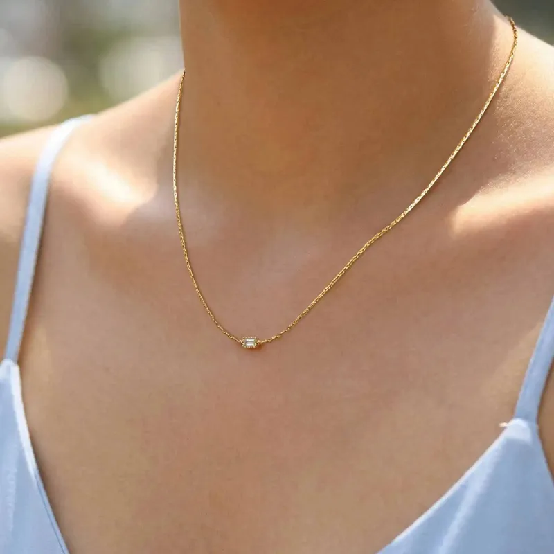 Tiny Rectangular Zircon Necklace made by Victoria Emerson