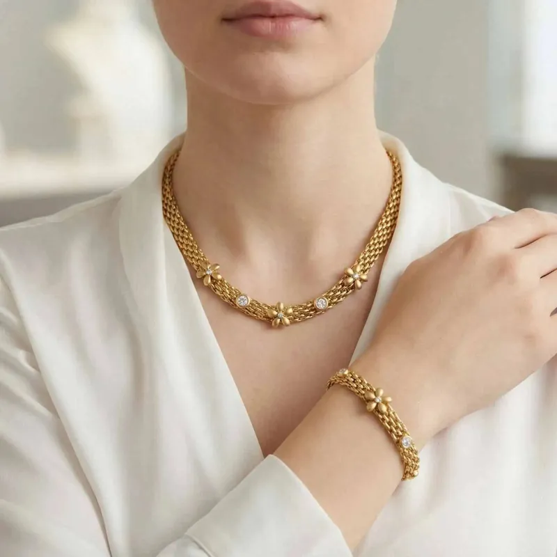 White Zircon Daisy Mesh Choker made by Victoria Emerson