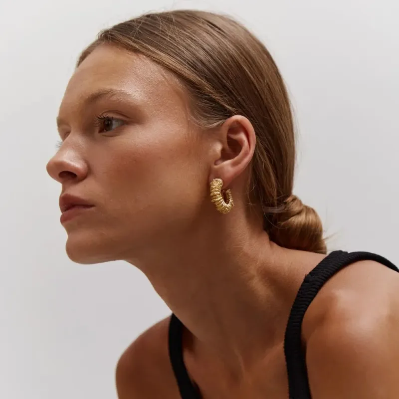Pleated Texture C-Hoop Earrings made by Victoria Emerson