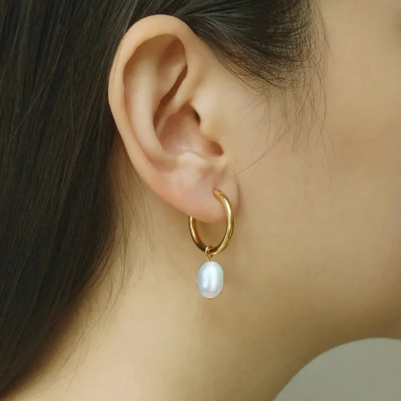 Pearl Huggie Hoop Earrings made by Victoria Emerson