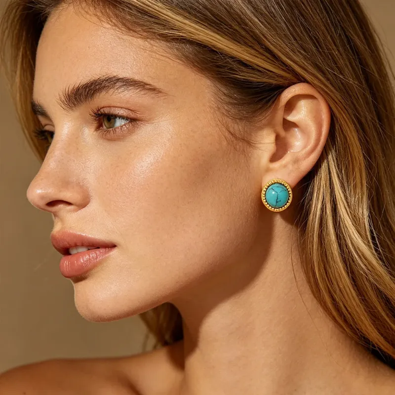 Turquoise Round Drop Earrings made by Victoria Emerson