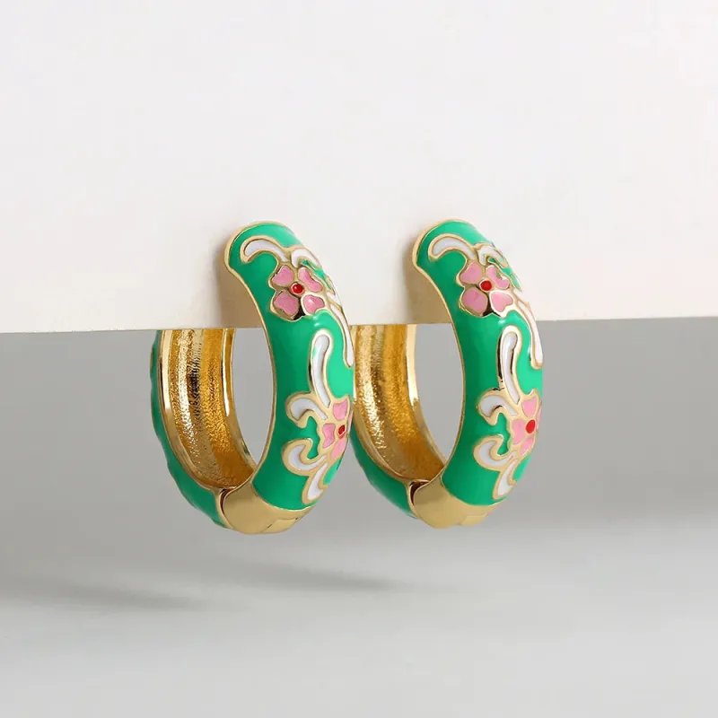 Enamel Flower Huggie Hoop Earrings made by Victoria Emerson