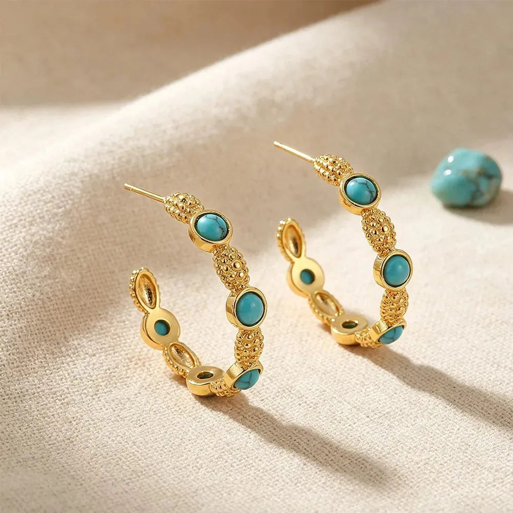 Turquoise Stone Hoop Earrings sold by Victoria Emerson product image thumbnail 4