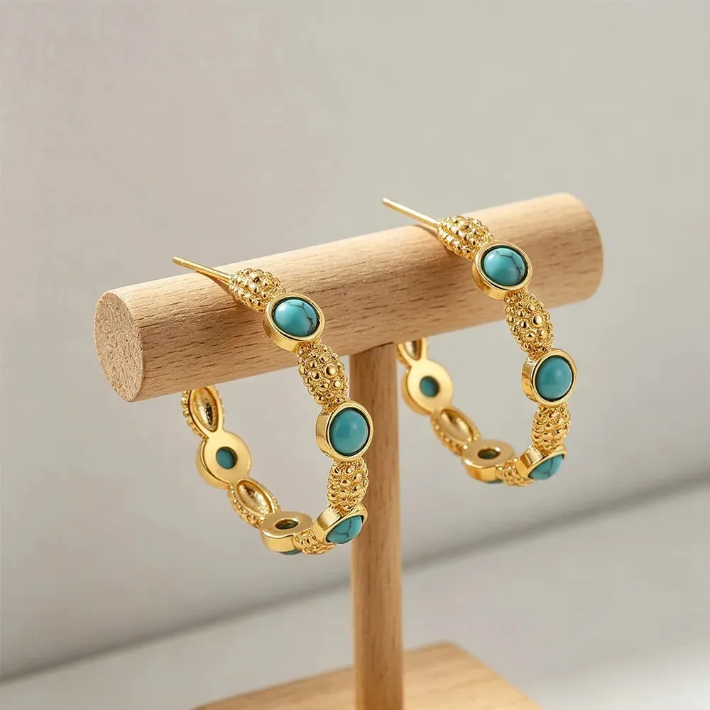 Turquoise Stone Hoop Earrings sold by Victoria Emerson product image thumbnail 2