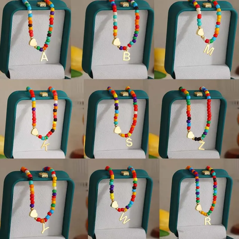 Beaded Initial Heart Pendant Necklace made by Victoria Emerson