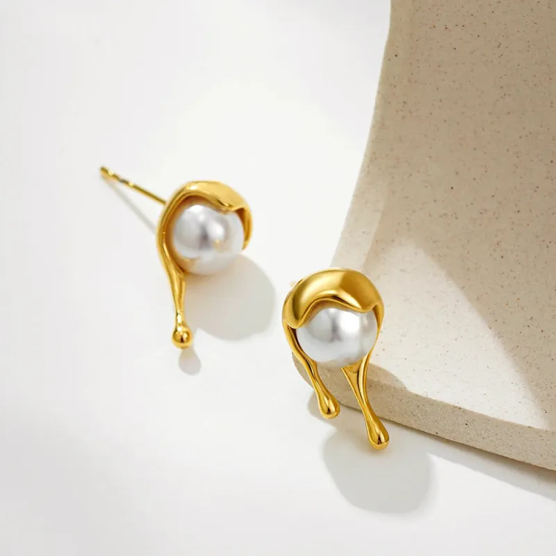 Molten Pearl Drop Stud Earrings made by Victoria Emerson