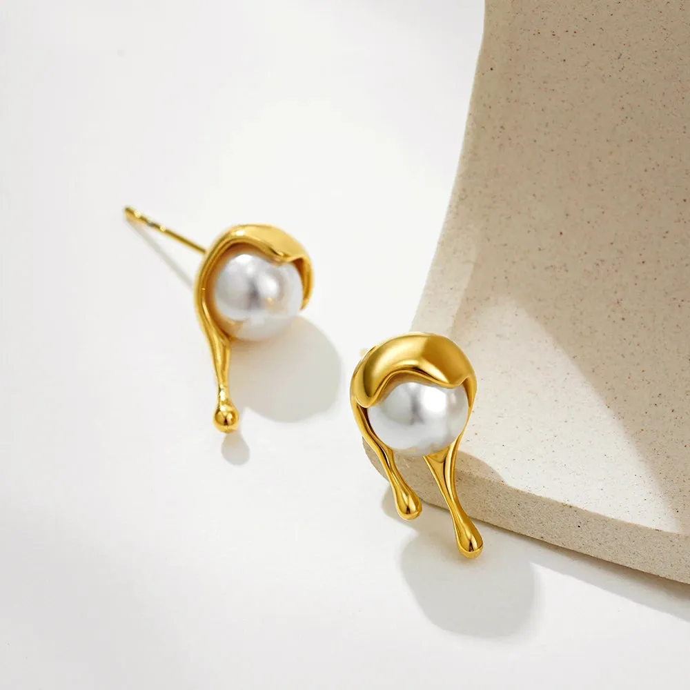 Molten Pearl Drop Stud Earrings sold by Victoria Emerson