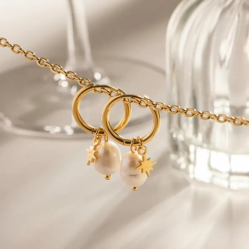 Freshwater Pearl & Star Hoop Earrings made by Victoria Emerson