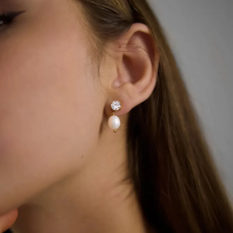Zircon & Pearl Pendant Earrings made by Victoria Emerson