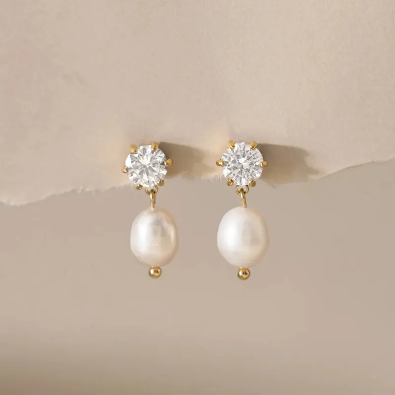 Imitation Pearl & CZ Zircon Stud Earrings made by Victoria Emerson