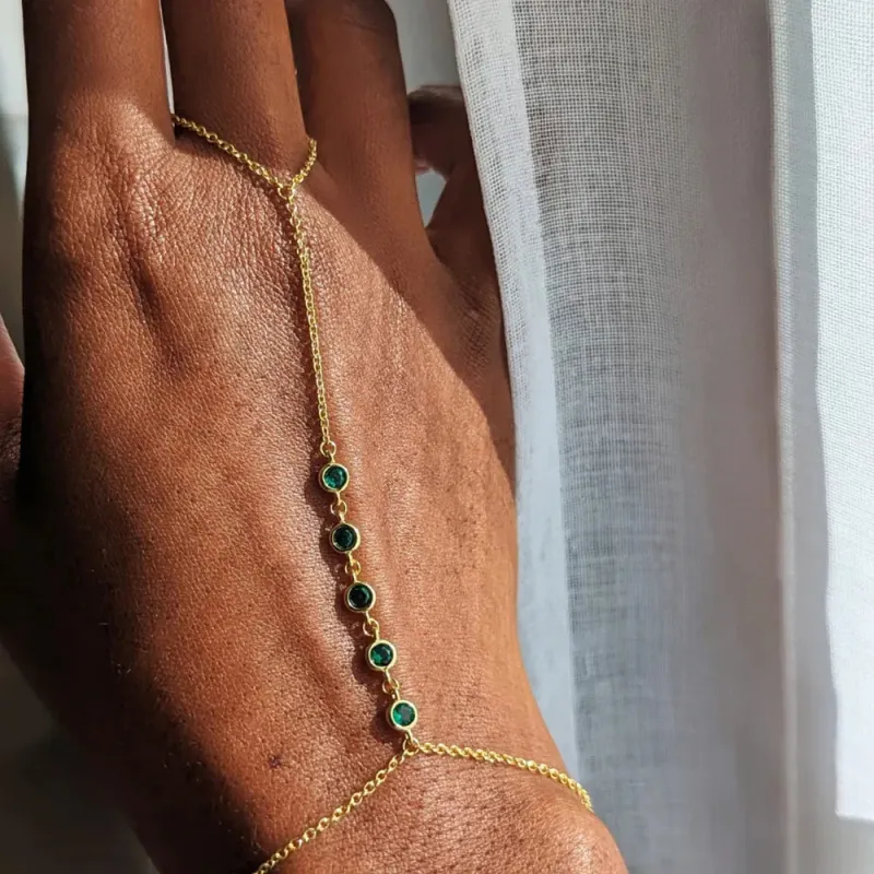 Zircon Beaded Hand Chain Bracelet made by Victoria Emerson