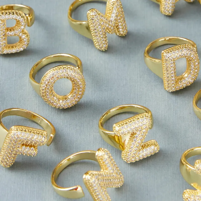 CZ Zircon Initial Letter Open Ring made by Victoria Emerson