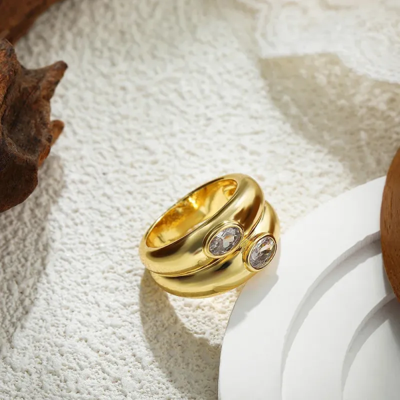 Oval Zircon Chunky Bilayer Ring made by Victoria Emerson