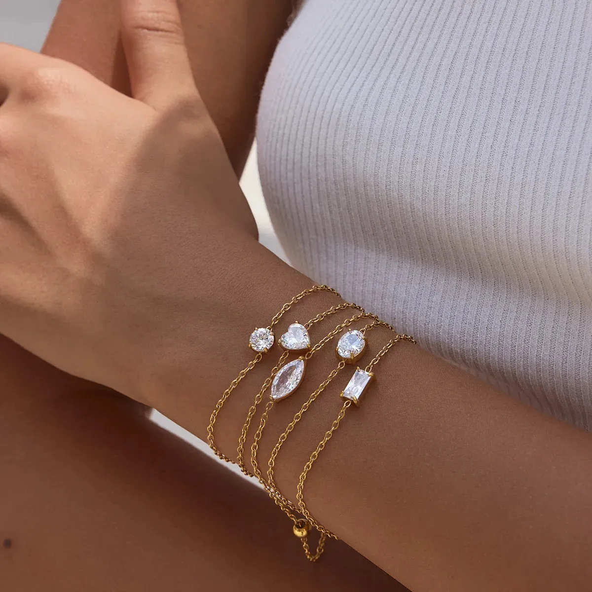 Heart & Round Zircon Charm Chain Bracelet sold by Victoria Emerson product image thumbnail 2
