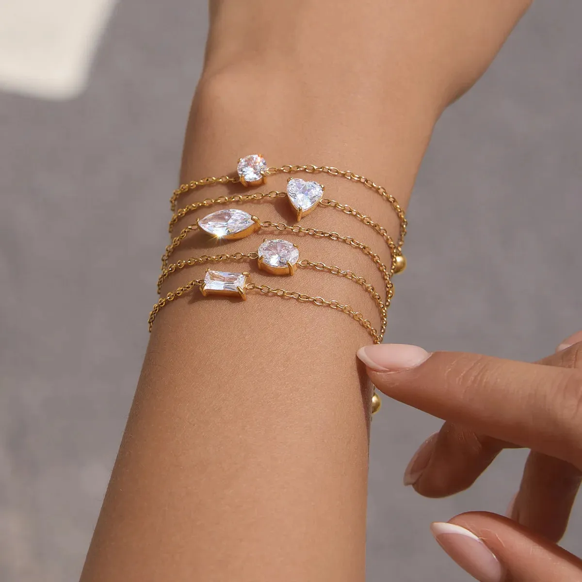 Heart & Round Zircon Charm Chain Bracelet sold by Victoria Emerson product image thumbnail 3