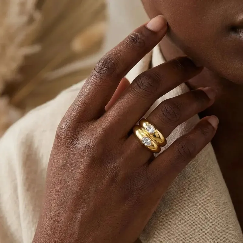Oval Zircon Double Layer Wide Ring made by Victoria Emerson