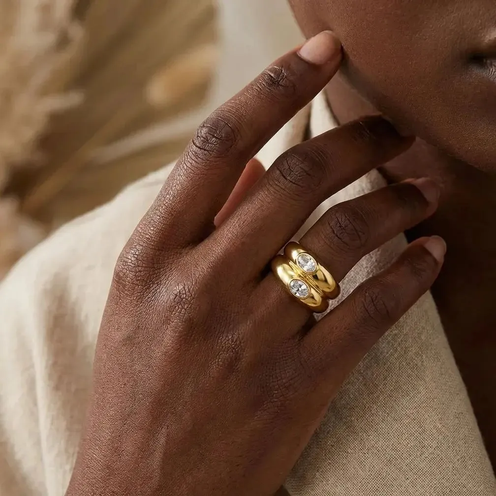 Oval Zircon Double Layer Wide Ring sold by Victoria Emerson