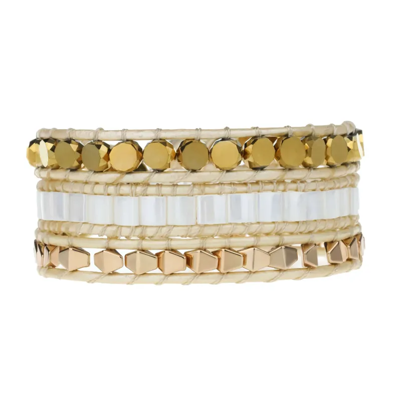 Round Gold Beads with Tila Beads on Natural sold by Victoria Emerson