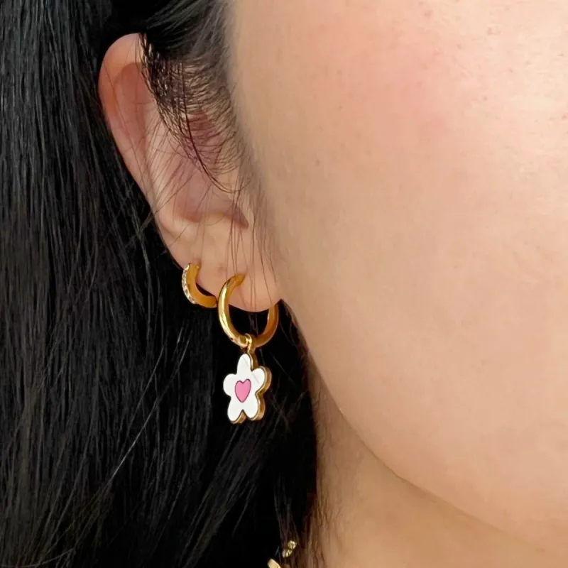 Daisy Heart Enamel Huggies sold by Victoria Emerson