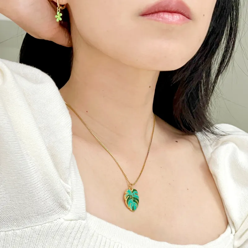 Monstera Enamel Pendant Necklace sold by Victoria Emerson