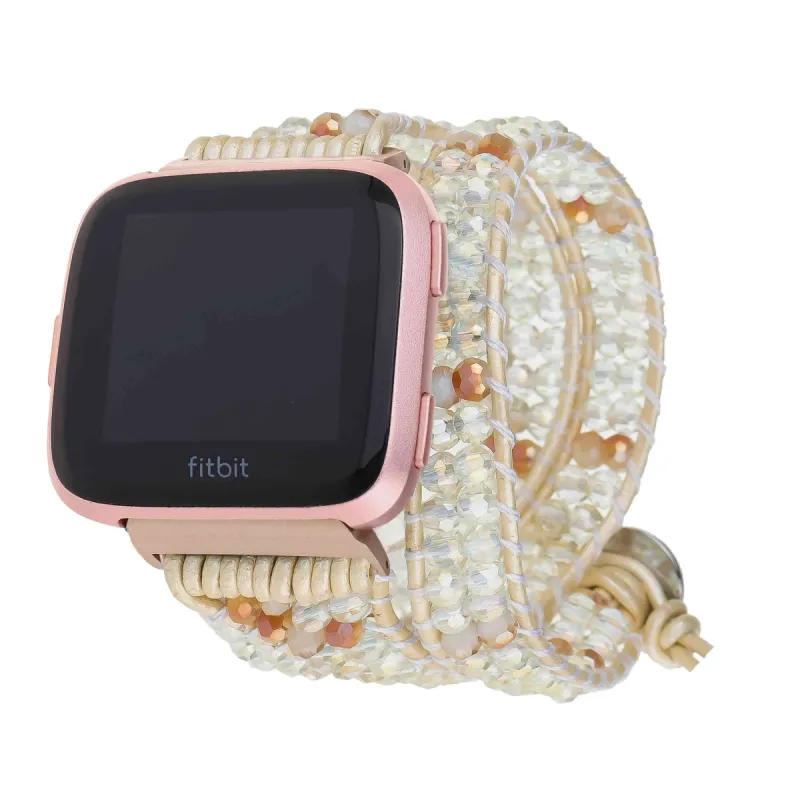 Ivory Crystals with Peach Accent on Ivory Fitbit Versa Strap made by Victoria Emerson