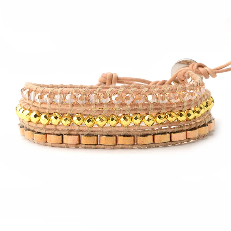 Gold Beads and Clear Crystals on Natural sold by Victoria Emerson