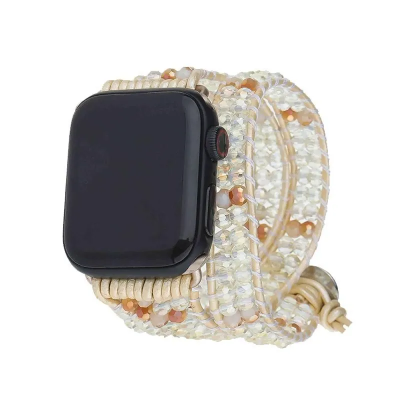 Ivory Crystals with Peach Accent on Ivory Apple Watch Strap sold by Victoria Emerson