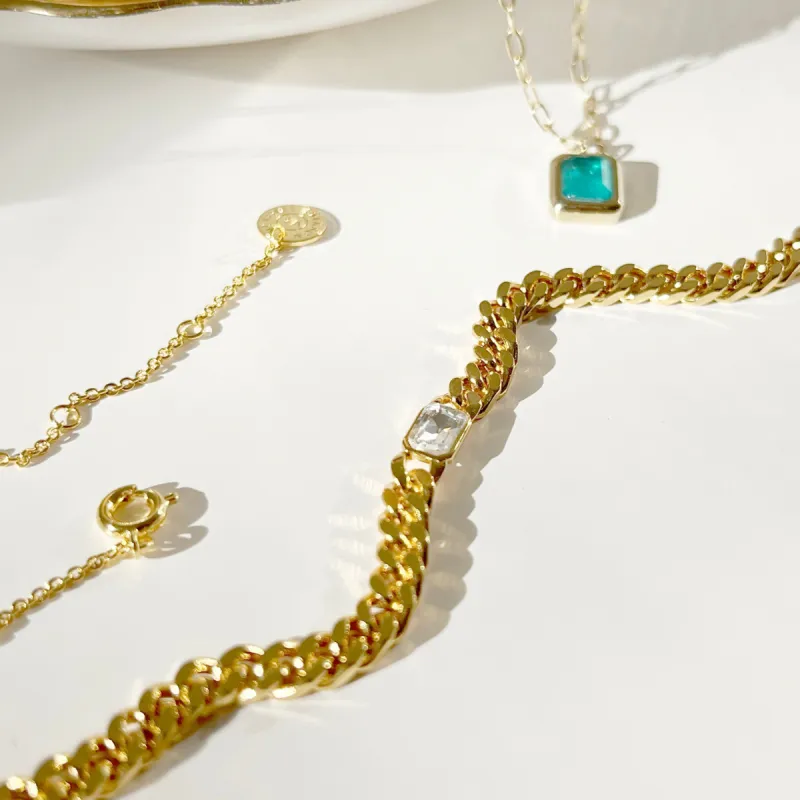 Rosemary Crystal Curb Chain Bracelet sold by Victoria Emerson