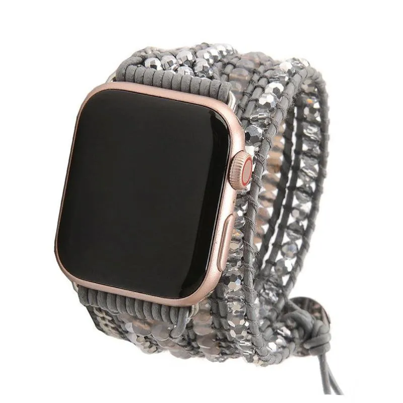 Natural Stone with Silver Chain on Gray Apple Watch Strap sold by Victoria Emerson
