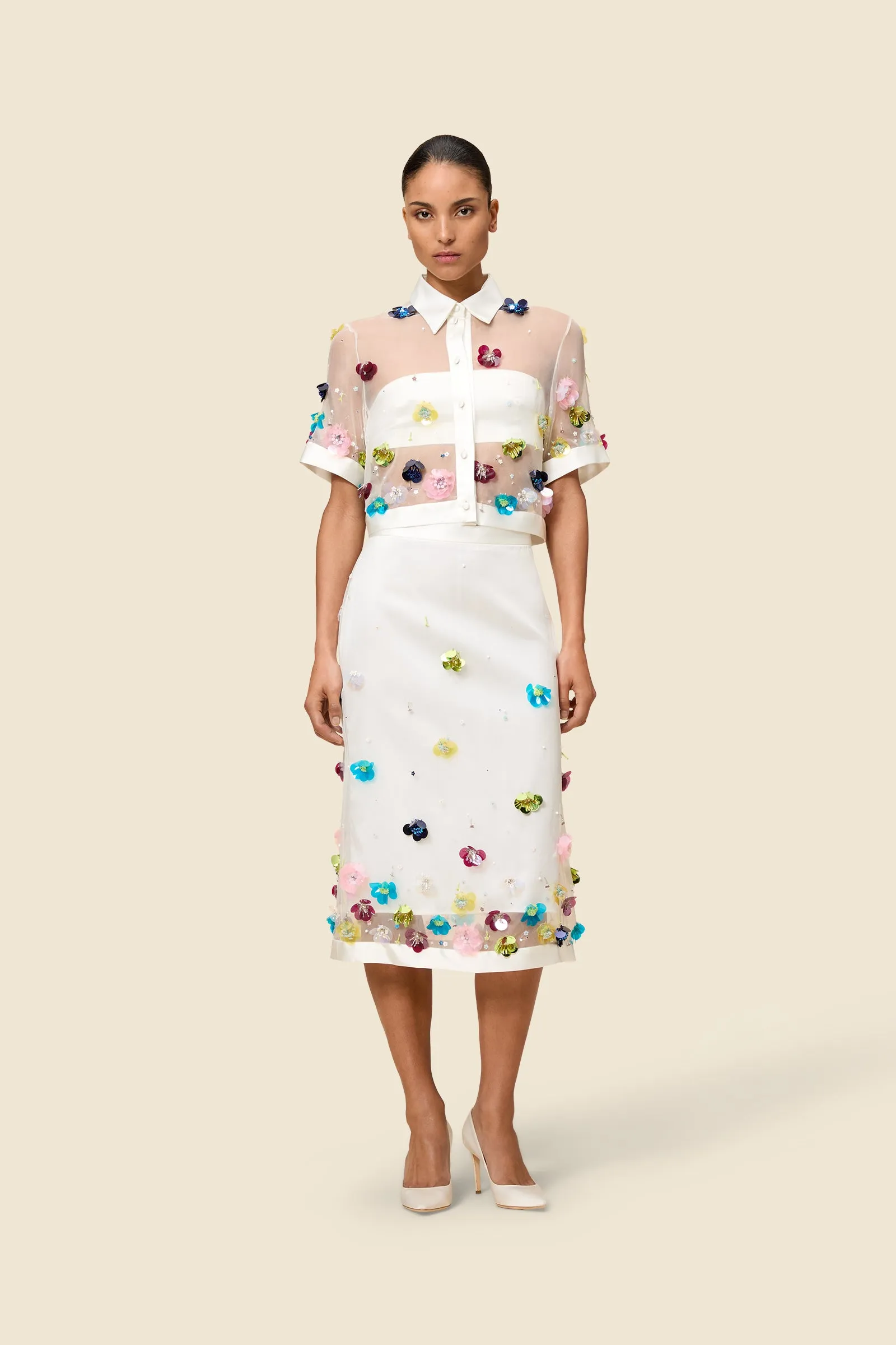 EMBROIDERY SILK MIDI SKIRT sold by Viktor & Rolf