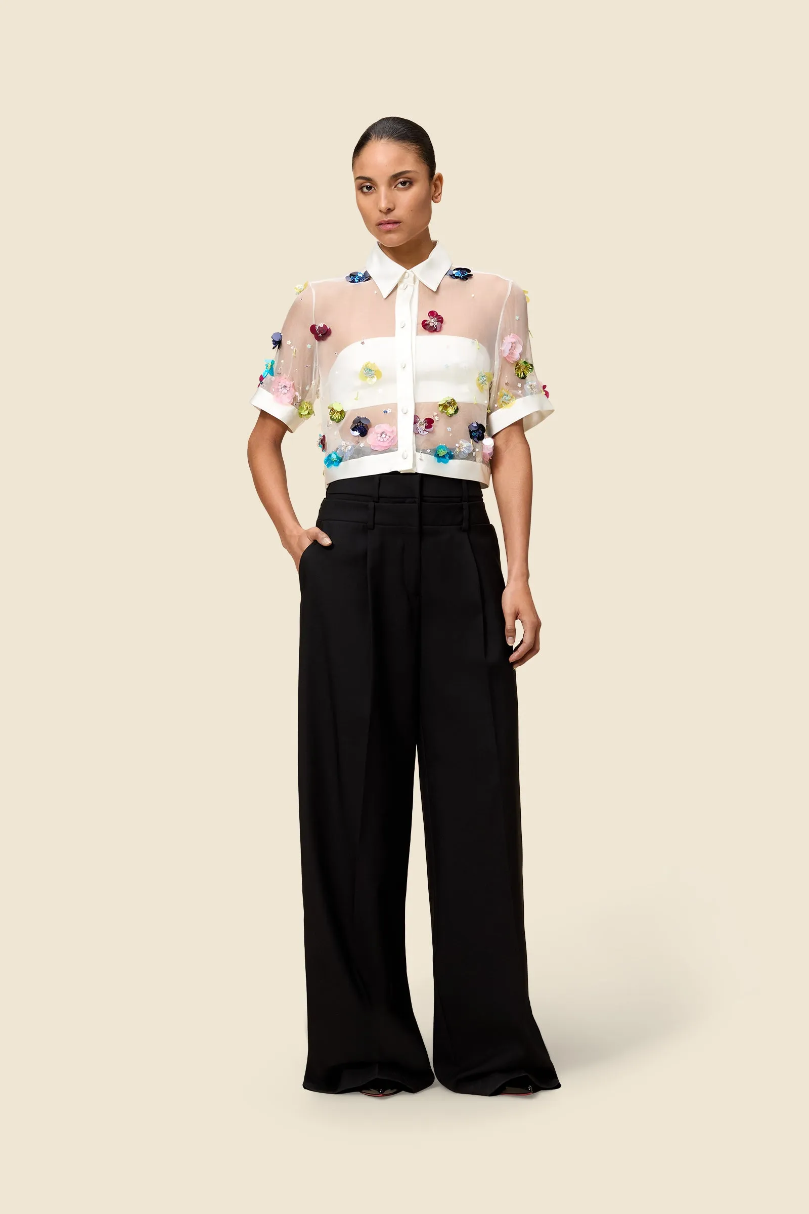 EMBROIDERY SILK CROPPED SHIRT sold by Viktor & Rolf
