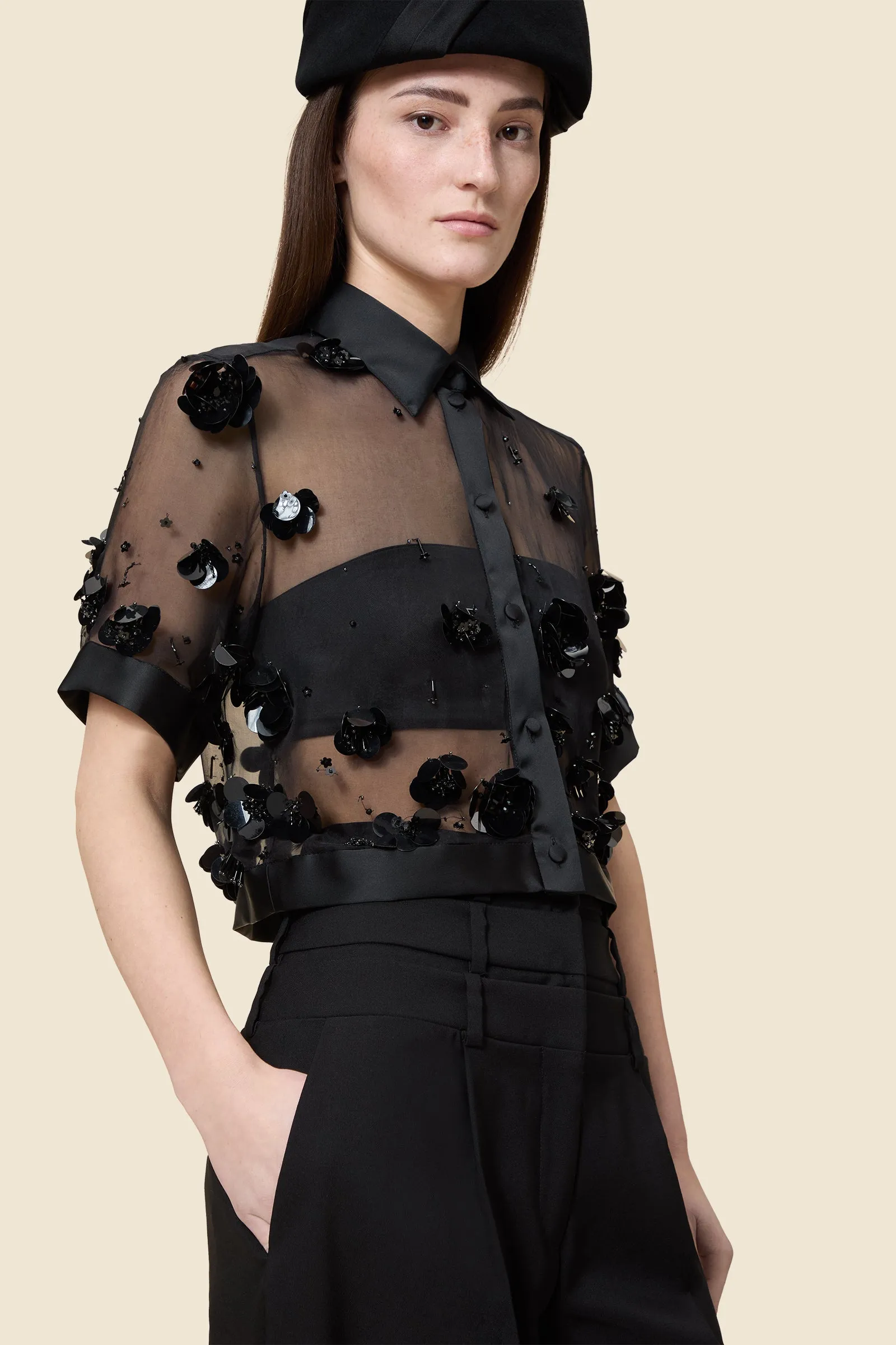 EMBROIDERY SILK CROPPED SHIRT sold by Viktor & Rolf